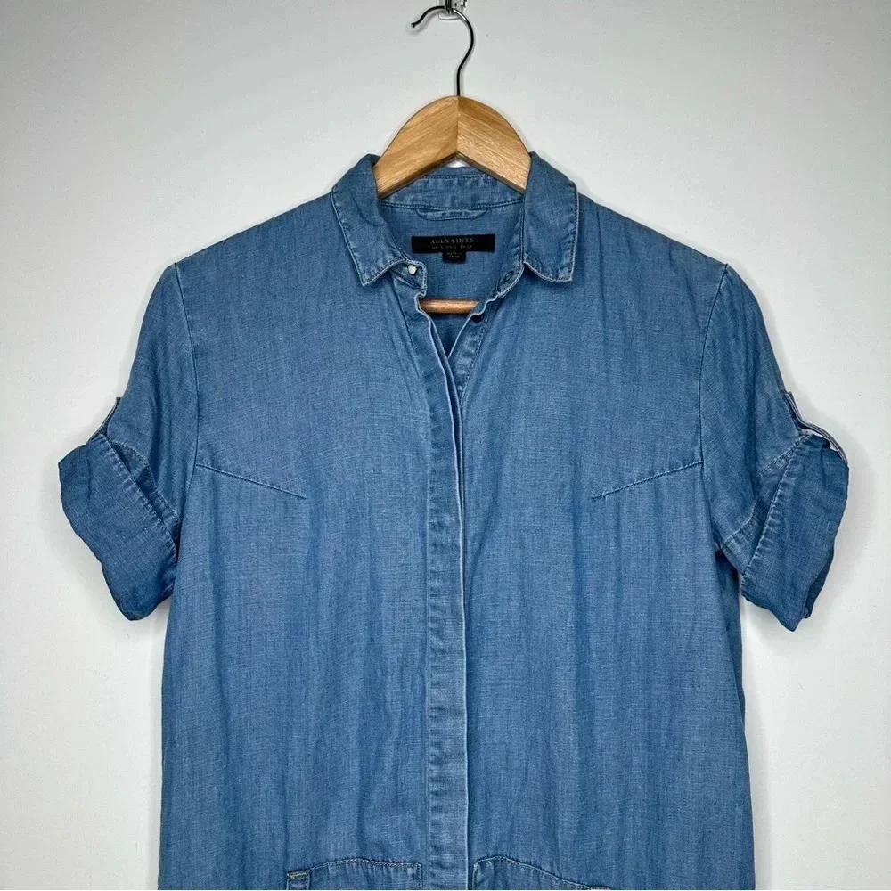 ALLSAINTS Chambray Calla Bay Linen Blend Shirt Dress Size 0 - Picture 4 of 11